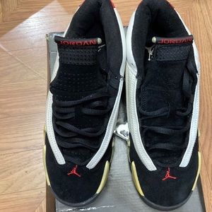 AIR JORDAN 14 RETRO, Size 6 Youth, White/Black-Var Red-Met Silver